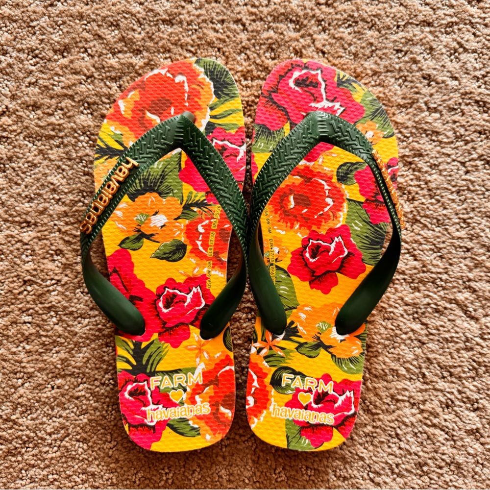 Havaianas and Farm Rio Floral Flip Flops - Red, Yellow, Green